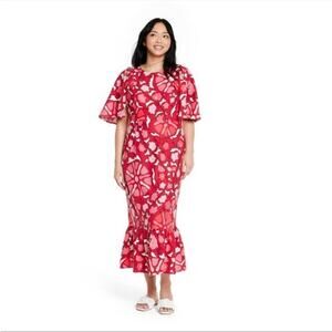 Rhode x Target NWT Women's Large Zinnia Floral Print Bell Sleeve Midi Dress 8